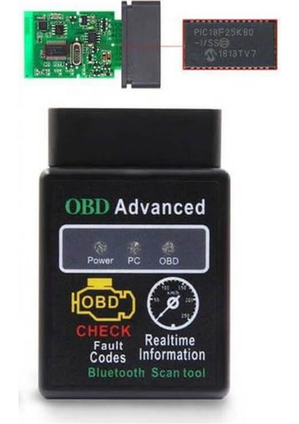 Hh Obd Advanced Gelişmiş ELM327 Obd2 V1.5 PIC18F25K80 Bluetooth Araç Arıza Tespit Cihazı