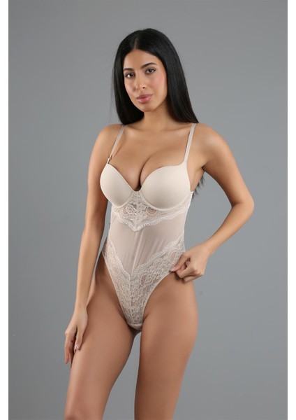 Destekli Dantelli Çıtçıtlı Body C15081 Sütlü Kahve
