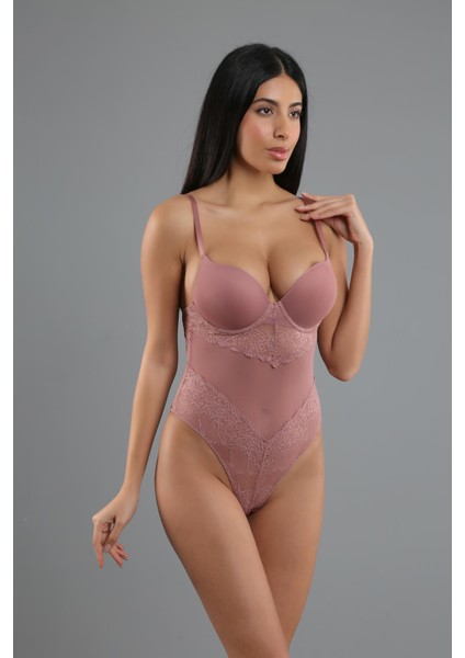 Destekli Dantelli Çıtçıtlı Body C15081 Vizon fiyatları