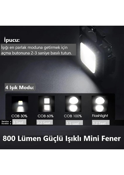30 Cob LED Mini Anahtarlık Fener 800 Lümen Şarjlı Kamp Balıkçı Tamirci Için Çalışma Feneri Çok Fonksiyonlu Taşınabilir Işık