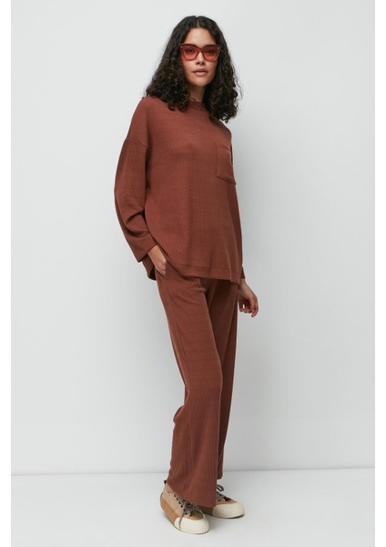 Fitilli Cepli T-Shirt İspanyol Paça Pantolon Takım 9132 Kahverengi fiyatları