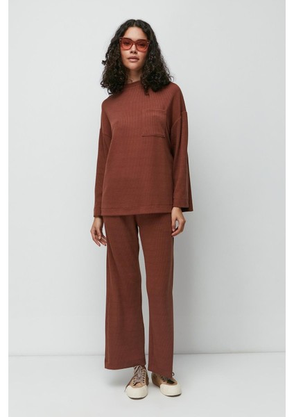 Fitilli Cepli T-Shirt İspanyol Paça Pantolon Takım 9132 Kahverengi fırsatları