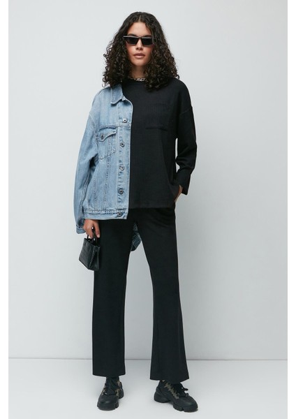 Fitilli Cepli T-Shirt Ispanyol Paça Pantolon Takım 9132 Siyah