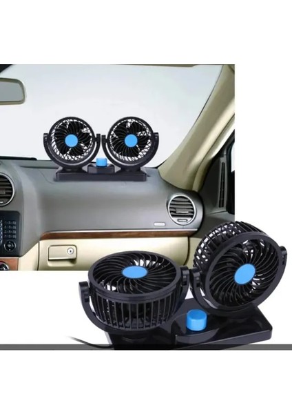 12 Volt Araç Içi Torpido Üstü Çift Fanlı Oto Vantilatör 360° Dönebilir