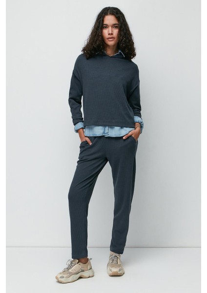 Fitilli Kapüşonlu Sweatshirt Pantolon Takım 9131 Füme