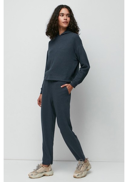 Fitilli Kapüşonlu Sweatshirt Pantolon Takım 9131 Füme