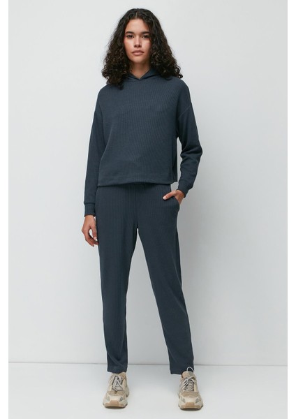 Fitilli Kapüşonlu Sweatshirt Pantolon Takım 9131 Füme