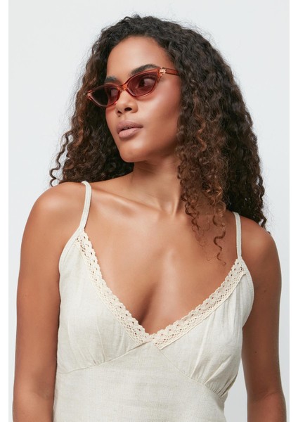 Keten Dantel Detay Atlet Şort Takım 9146 Bej fırsatları