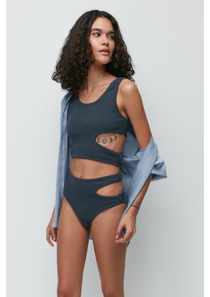 Fitilli Dekolte Crop Külot Takım 9135 Füme