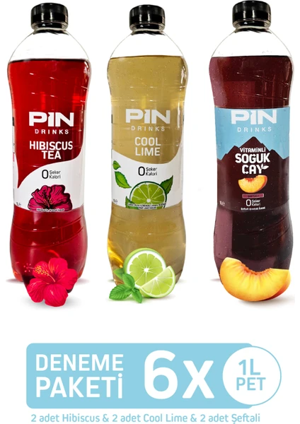 Hibiskus & Pin Cool Lime & Pin Şeftalili Soğuk Çay Deneme Paketi - Şekersiz & Kalorisiz - 6 Adet x 1 Litre