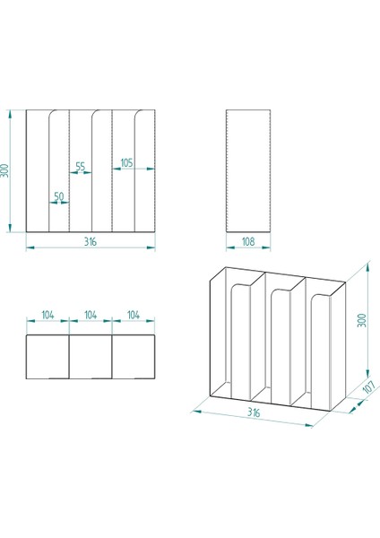 3 Bölmeli Karton Bardaklık Organizer