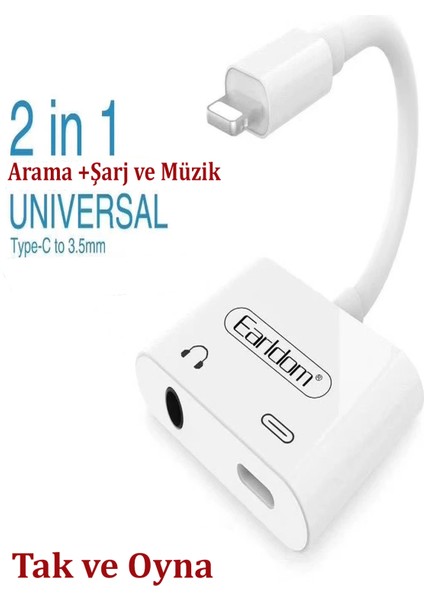 OT46 Tak Çalıştır Lightning To 2in1 Type-C ve Aux Dönüştürücü