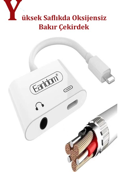 OT46 Tak Çalıştır Lightning To 2in1 Type-C ve Aux Dönüştürücü