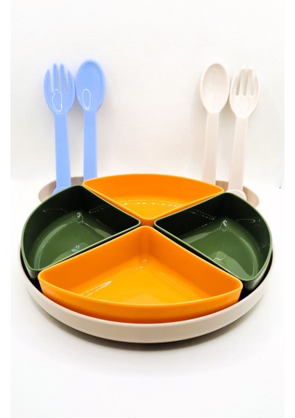 Mama-Yemek Tabağı 4 Bölmeli + Yogi Çatal Kaşık Seti 2 Çift fiyatları