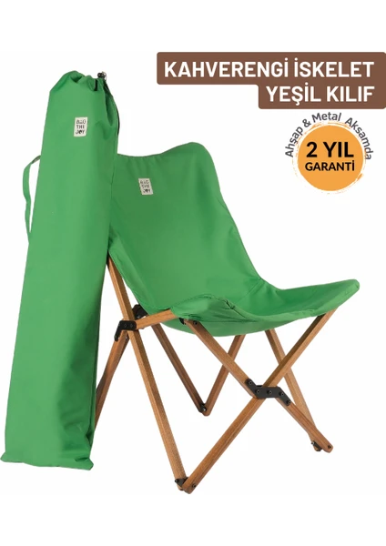 Bag The Joy Ahşap Katlanır Kamp & Bahçe Sandalyesi – Kahverengi  - Yeşil  Kılıf