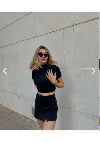 Siyah Çift Yırtmaçlı Şort Etek fiyatları