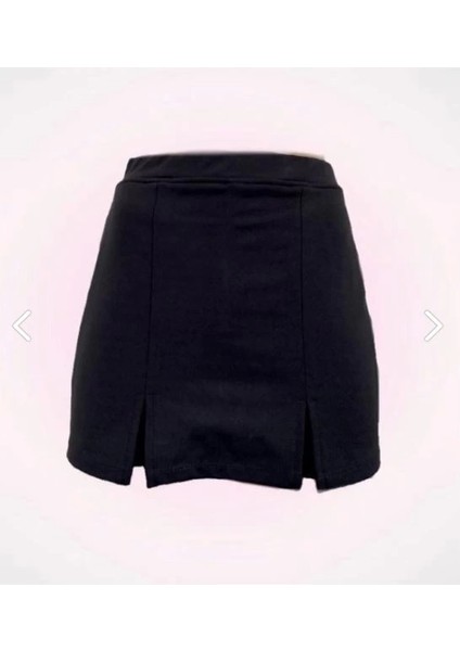 Kadın Şort Etek Siyah Keten Karışımı Çift Yırtmaçlı Yazlık Tasarım fırsatları