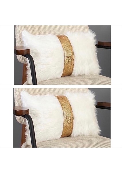 2’li Peluş Şeritli Dikdörtgen Dekoratif Kırlent Kılıfı