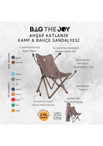 Bag The Joy Ahşap Katlanır Masa Sandalye Seti Antrasit - Koyu Gri Kılıf 50X50X50 Antrasit Masa