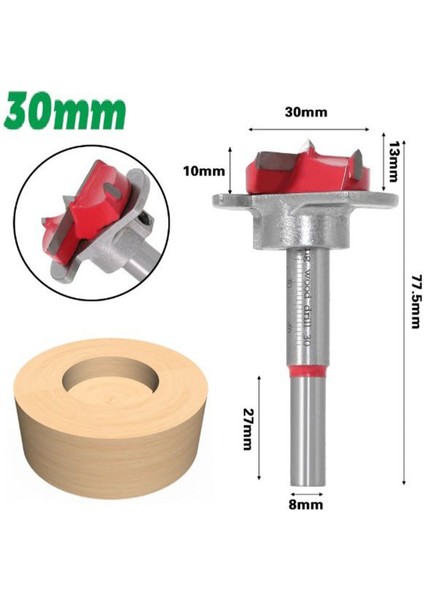 Ahşap Freze Ucu 30 mm Panç Karot Stoperli Matkap Yuvarlak Açma Bıçağı Derinlik Ayarlı Panc Bıçak