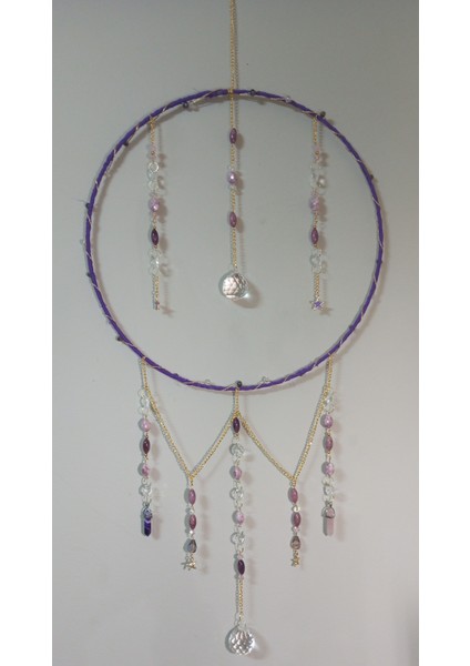 Mor Renkli Pembe Kuvars ve Ametist Doğal Taşlı Kristal Güneş Kapanı Duvar Süsü fiyatları