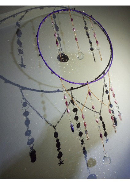 Mor Renkli Pembe Kuvars ve Ametist Doğal Taşlı Kristal Güneş Kapanı Duvar Süsü indirimleri