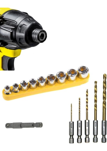 Altıgen Hex Adaptörlü Shank 1/4" Girişli Lokma Seti ve Titanium Matkapucu Seti