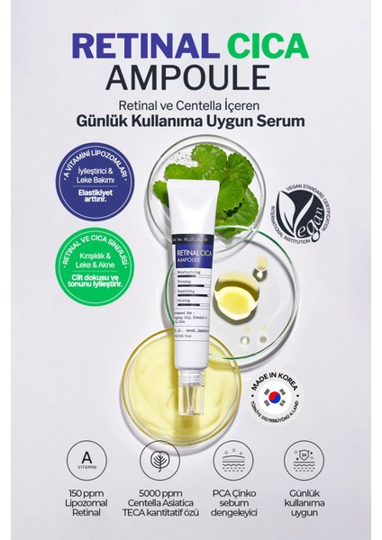 Retinal ve Centella İçeren Günlük Kullanıma Uygun Serum Derma Factory Retinal Cica Ampoule 30 ml