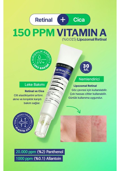 Retinal ve Centella İçeren Günlük Kullanıma Uygun Serum Derma Factory Retinal Cica Ampoule 30 ml