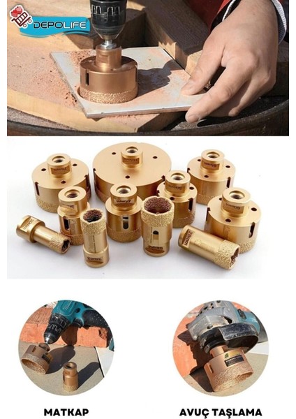 6 mm + 8 mm + 10 mm Granit Mermer Seramik Beton Taş Delme Panç Spiral Taşlama Matkap Uyumlu M14 Aparat