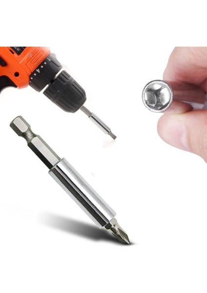 Mıknatıslı Bits Şaftlı Hızlı Değişim Uzatma Matkap Aparatı Metal Ahşap Düz 4 Adet Bits Uç Seti