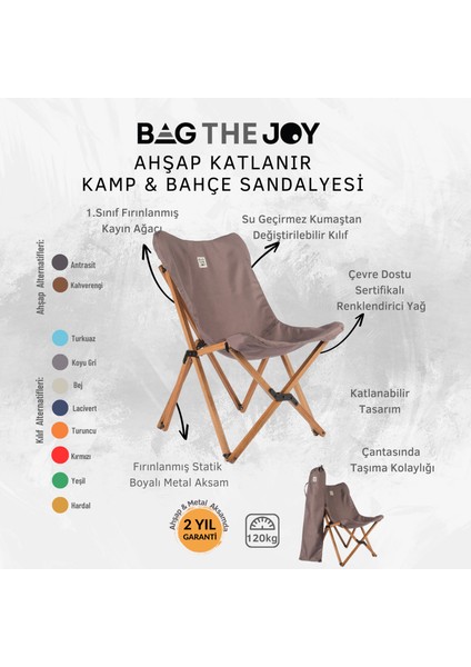 Bag The Joy Ahşap Katlanır Masa Sandalye Seti Kahverengi - Koyu Gri Kılıf 60X60X55 Kahverengi Masa