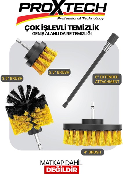 Genel Temizlik 4'lü Çok Amaçlı Araba Bakım Fırçası Tüm Matkaplara Uyumlu Jant Lastik Kotuk Set
