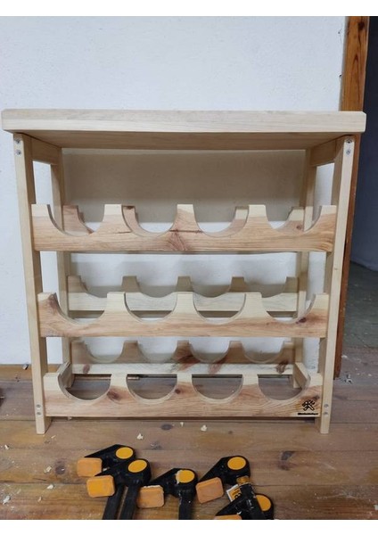 Ahşap Eskitme 3 Katlı Şaraplık Şişelik Mini Bar Rafı