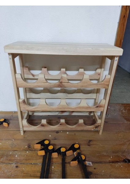 Ahşap Eskitme 3 Katlı Şaraplık Şişelik Mini Bar Rafı