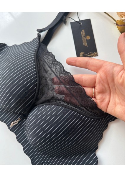 Ithal Çizgili Önü Dantelli Lazer Kesim Soft Push Up Balensiz Sütyen - 1202 indirimleri