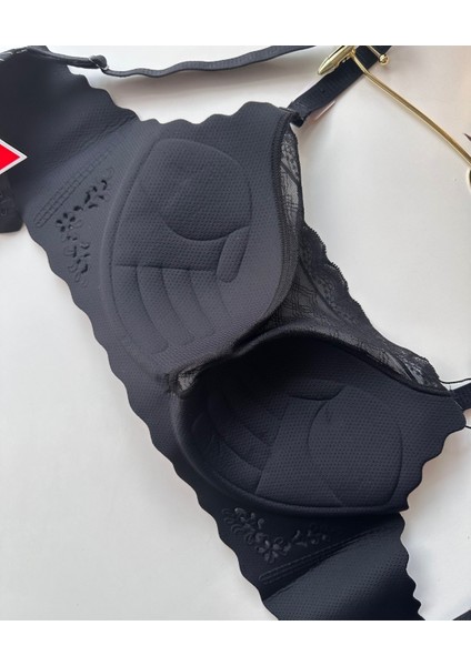 Ithal Çizgili Önü Dantelli Lazer Kesim Soft Push Up Balensiz Sütyen - 1202