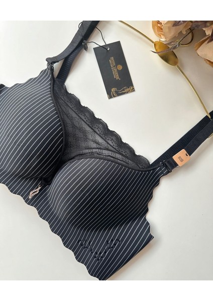 Ithal Çizgili Önü Dantelli Lazer Kesim Soft Push Up Balensiz Sütyen - 1202