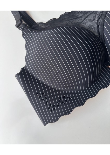 Ithal Çizgili Önü Dantelli Lazer Kesim Soft Push Up Balensiz Sütyen - 1202