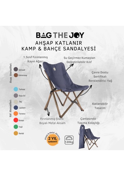 Ahşap Katlanır Masa Sandalye Seti Antrasit - Lacivert Kılıf 70X70X55 Antrasit Masa