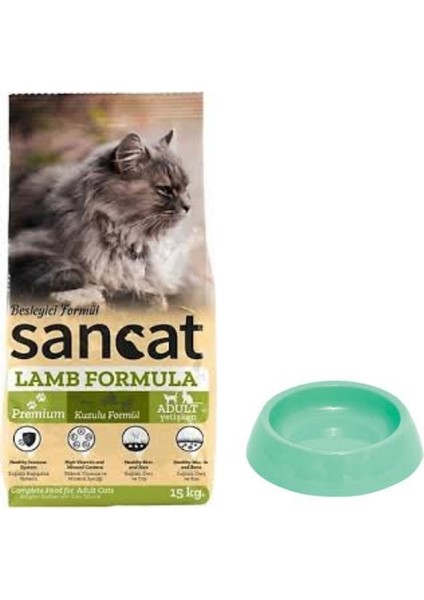 Sancat Premium Kuzulu Yetişkin Kedi Maması 15 Kg,yuvarlak Su ve Mama Kabı