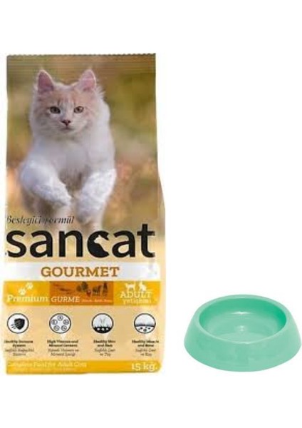 Sancat Premium Gurme Yetişkin Kedi Maması 15 Kg,yuvarlak Su ve Mama Kabı