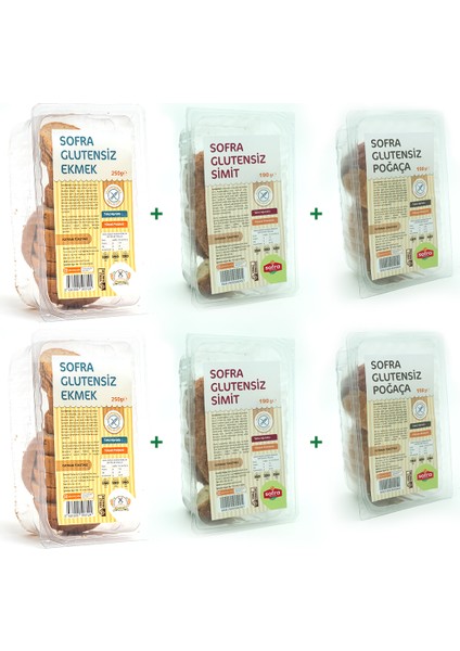 Glutensiz Fırsat Seti Ekmek + Simit + Poğaça (2'şer Paket)