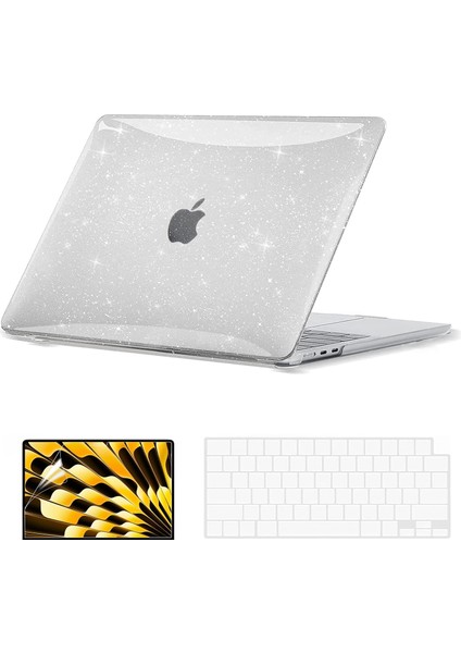 Apple Macbook Pro 16.2 M3 Çipli 2024 Simli Shiny Parlak Ön Arka Kapak Kılıf ve Koruyucu Set A2991