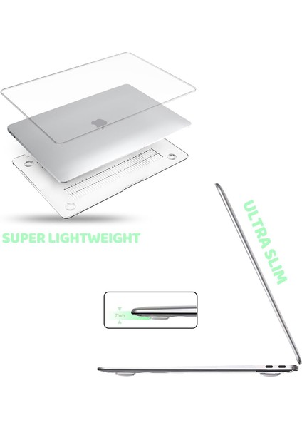 Apple MacBook Pro 14.2 M1 Çipli 2023 Darbelere Dayanıklı Ön Arka Clear Parlak Kapak Kılıf ve Koruyucu Set A2442 modelleri