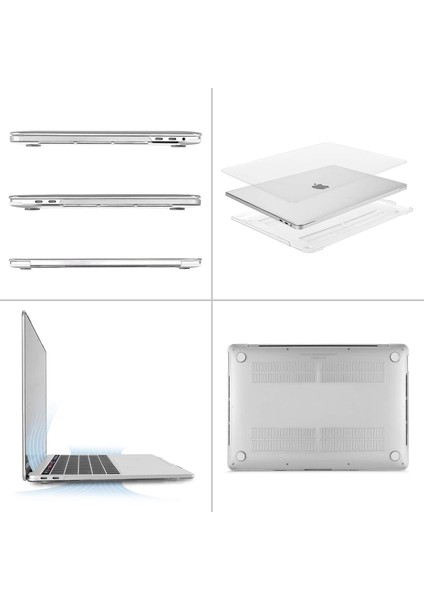 Apple MacBook Air 13.6 M3 2024 Darbelere Dayanıklı Ön Arka Clear Parlak Kapak Kılıf A3113