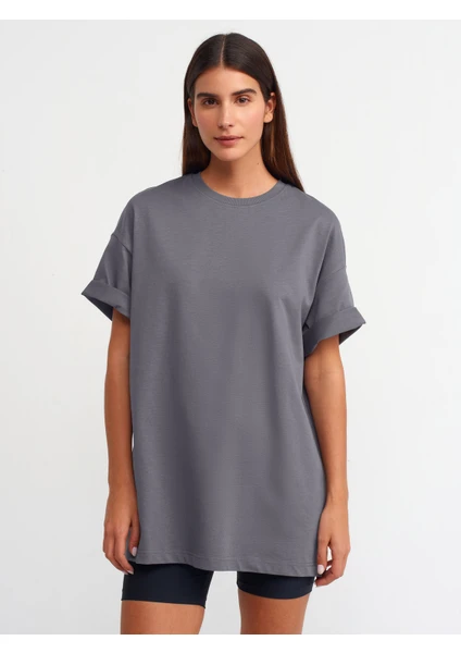 30310 Pamuklu Oversize T-Shirt-Füme