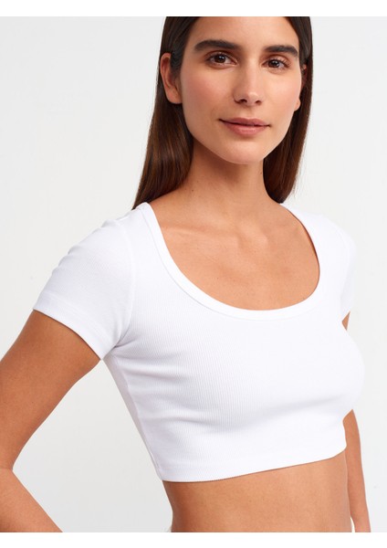 30876 Kısa Kollu Crop Top-Beyaz fırsatları