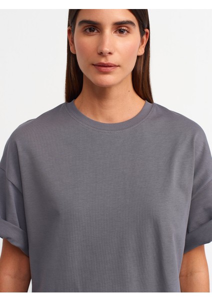 30310 Pamuklu Oversize T-Shirt-Füme