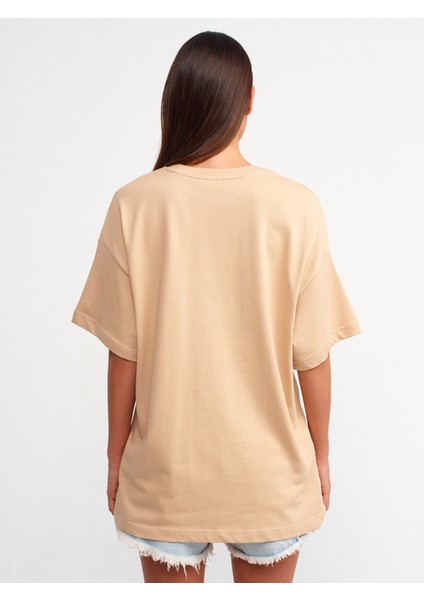 30310 Pamuklu Oversize T-Shirt-Bej